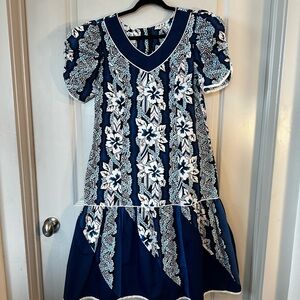 Vintage RM Hawaiian Floral Puff Sleeve Ruffle Hem Cotton Blend Mumu Dress, M